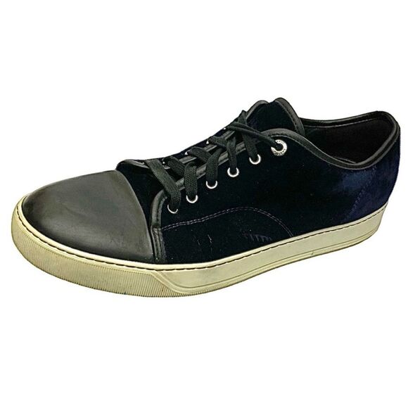 LANVIN Velvet Low Top Cap Toe Sneakers Men Size 11 Medium Navy Blue Pre-Owned - Picture 6 of 13